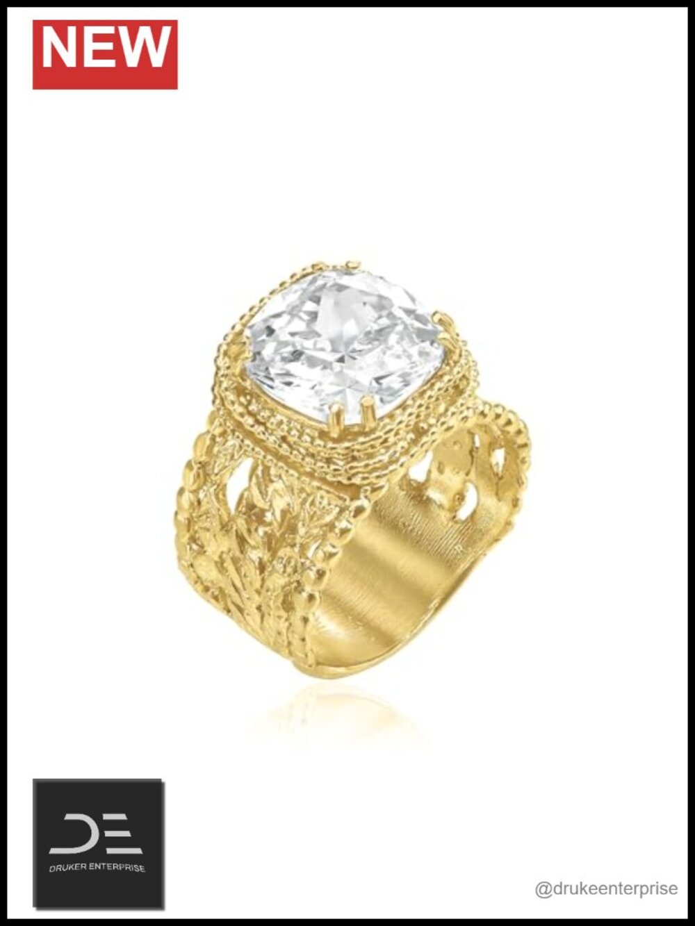 Sterling Silver & 14K Gold Plated Statement Ring with Cubic Zirconia Vintage